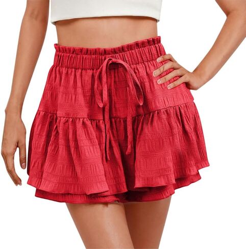 Womens Ruffle Tiered Skorts Elastic Waist Mini Skirt with Built-in Shorts Plus Size Flowy Layered Skirt for Tennis Summer in Saudi Arabia
