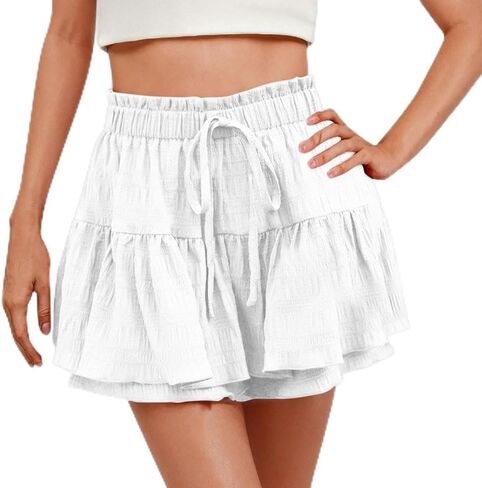 Womens Ruffle Tiered Skorts Elastic Waist Mini Skirt with Built-in Shorts Plus Size Flowy Layered Skirt for Tennis Summer in Saudi Arabia