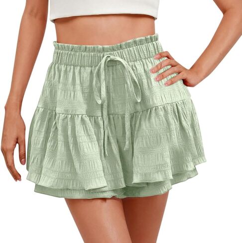 Womens Ruffle Tiered Skorts Elastic Waist Mini Skirt with Built-in Shorts Plus Size Flowy Layered Skirt for Tennis Summer in Saudi Arabia
