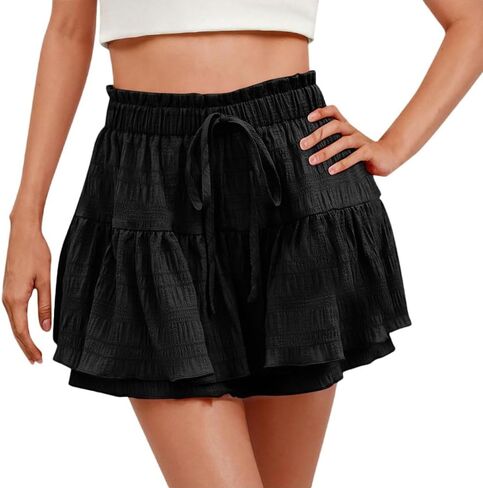 Womens Ruffle Tiered Skorts Elastic Waist Mini Skirt with Built-in Shorts Plus Size Flowy Layered Skirt for Tennis Summer in Saudi Arabia