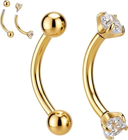2 Pcs Gold Rook Piercing Jewelry, 16G Threaded Rook Piercing Jewelry, Surgical Steel Eyebrow Rings for Women Men, CZ Tiny Labret Curved Barbell Daith Eyebrows Rings in Saudi Arabia