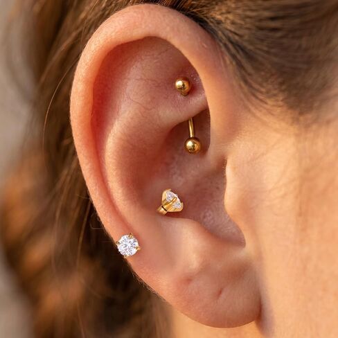 2 Pcs Gold Rook Piercing Jewelry, 16G Threaded Rook Piercing Jewelry, Surgical Steel Eyebrow Rings for Women Men, CZ Tiny Labret Curved Barbell Daith Eyebrows Rings in Saudi Arabia
