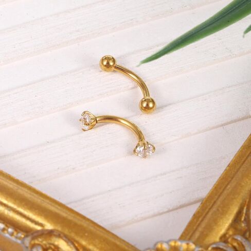 2 Pcs Gold Rook Piercing Jewelry, 16G Threaded Rook Piercing Jewelry, Surgical Steel Eyebrow Rings for Women Men, CZ Tiny Labret Curved Barbell Daith Eyebrows Rings in Saudi Arabia