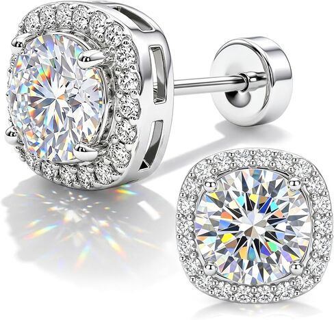 Diravo Moissanite Halo Stud Earrings for Women Men, S925 Sterling Silver Earrings Studs, Brilliant Moissanite Jewelry for Sensitive Ear, D Color VVS1 Flat Back Earrings Piercing Jewelry (3mm-10mm) in Saudi Arabia