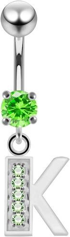 Cz Gemstones Fancy K Alphabet Dangling Design 925 Sterling Silver with Stainless Steel Belly Ring - Belly Button jewelry - Navel jewelry in Kuwait