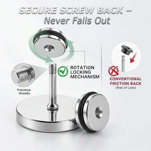 4 Pairs Multisize Stud Earrings for Men 6mm 8mm 10mm 12mm, Stainless Steel Black and Silver Screw Back Earrings Set, Flat Back Hypoallergenic Piercing for Sensitive Ears in Saudi Arabia