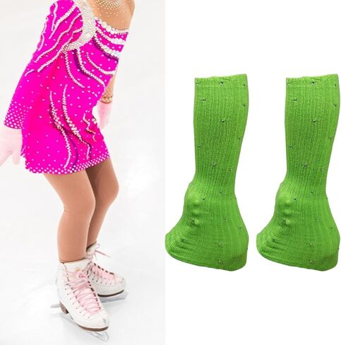 Figure Skating Leg Warmers, Comfortable And Decorative Warm Skating Socks, Knitted Long Leg Warmers for Winter Parties And Dances, Green in Kuwait