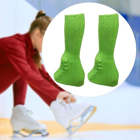 Figure Skating Leg Warmers, Comfortable And Decorative Warm Skating Socks, Knitted Long Leg Warmers for Winter Parties And Dances, Green in Kuwait