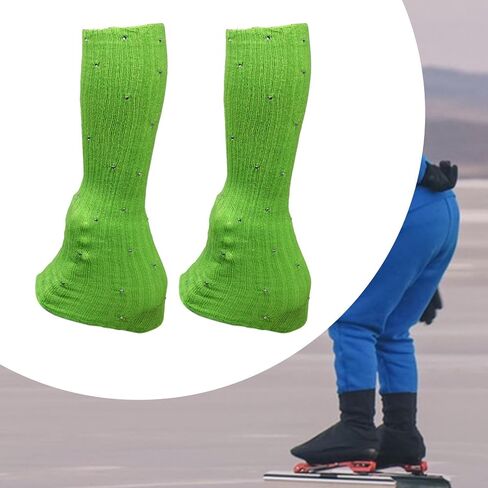 Figure Skating Leg Warmers, Comfortable And Decorative Warm Skating Socks, Knitted Long Leg Warmers for Winter Parties And Dances, Green in Kuwait