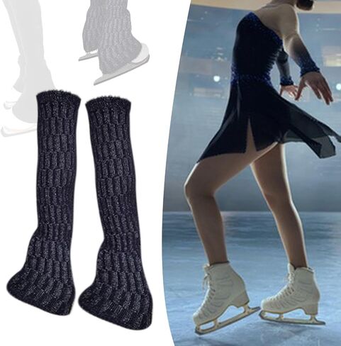 Menolana 2Pcs Figure Skating Leg Warmers Protectors Comfortable Warm Lightweight Boot Socks Leg Cover for Yoga Fitness Workouts Dance, Navy blue in Kuwait