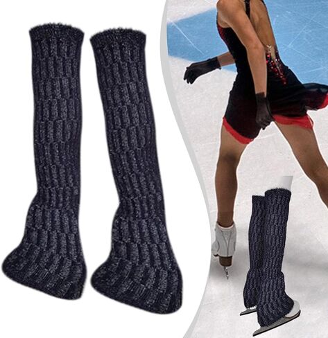 Menolana 2Pcs Figure Skating Leg Warmers Protectors Comfortable Warm Lightweight Boot Socks Leg Cover for Yoga Fitness Workouts Dance, Navy blue in Kuwait