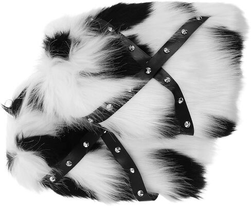 Faux Fur Leg Warmers for Boots with Punk Studs, Black and White Cow Print Plush Boot, 30cm Warm Fluffy Leg Covers for Women Winter Festival Cosplay in Kuwait