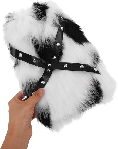 Faux Fur Leg Warmers for Boots with Punk Studs, Black and White Cow Print Plush Boot, 30cm Warm Fluffy Leg Covers for Women Winter Festival Cosplay in Kuwait