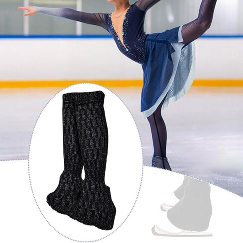 2x Figure Skating Leg Warmers Boot Socks Knitting Comfortable Sleeves Protectors for Yoga Training, Dance, Winter Activities, black in Kuwait