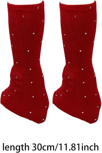Figure Skating Leg Warmers, Comfortable And Decorative Warm Skating Socks, Knitted Long Leg Warmers for Winter Parties And Dances, Red in Kuwait