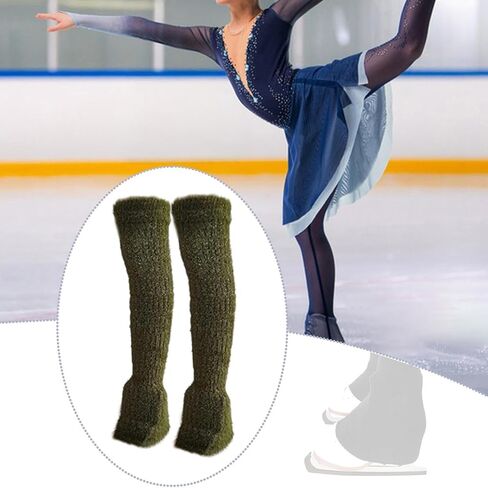 2x Figure Skating Leg Warmers Leg Cover Clothing Accessory Knitting Protectors Sleeves for Training Dance Ice Skate Ballet, Green in Kuwait