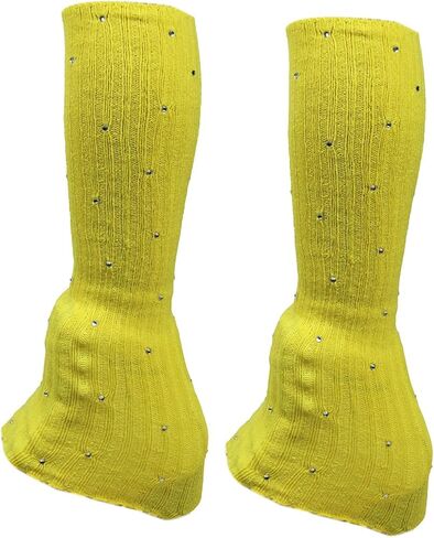 Figure Skating Leg Warmers, Comfortable And Decorative Warm Skating Socks, Knitted Long Leg Warmers for Winter Parties And Dances, Yellow in Kuwait