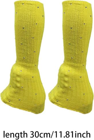 Figure Skating Leg Warmers, Comfortable And Decorative Warm Skating Socks, Knitted Long Leg Warmers for Winter Parties And Dances, Yellow in Kuwait
