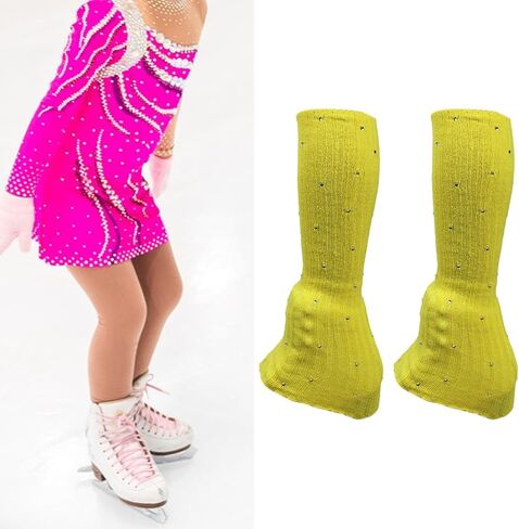 Figure Skating Leg Warmers, Comfortable And Decorative Warm Skating Socks, Knitted Long Leg Warmers for Winter Parties And Dances, Yellow in Kuwait