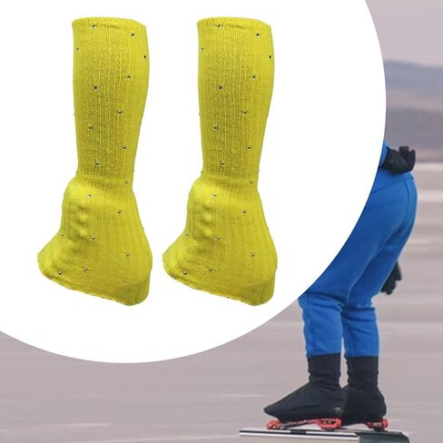 Figure Skating Leg Warmers, Comfortable And Decorative Warm Skating Socks, Knitted Long Leg Warmers for Winter Parties And Dances, Yellow in Kuwait