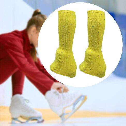 Figure Skating Leg Warmers, Comfortable And Decorative Warm Skating Socks, Knitted Long Leg Warmers for Winter Parties And Dances, Yellow in Kuwait