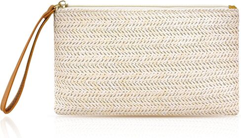 Small Straw Clutch Purses Wristlet Wallet for Women, Summer Beach Woven Clutch with Zipper, Tropical Vacation Purse in Kuwait