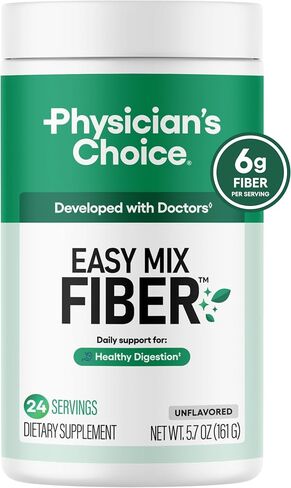 Physician's CHOICE Easy Mix Fiber for Digestive Health & Regularity - No Grit, Sugar Free, & Tasteless - Daily Prebiotic Soluble Fiber Powder Supplement for Women and Men - Unflavored - 5.7oz in Saudi Arabia