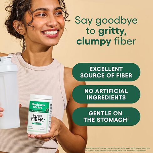 Physician's CHOICE Easy Mix Fiber for Digestive Health & Regularity - No Grit, Sugar Free, & Tasteless - Daily Prebiotic Soluble Fiber Powder Supplement for Women and Men - Unflavored - 5.7oz in Saudi Arabia