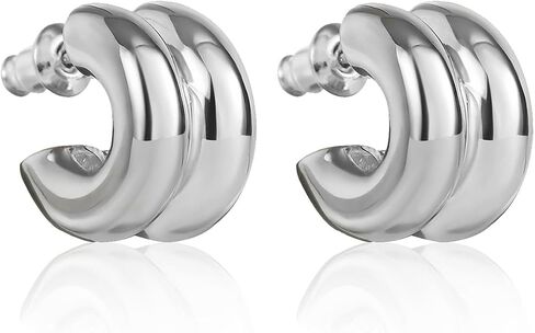 Double Hoop Earrings for Women, 14K Gold Plated Two Tone Gold & Silver Huggie Hoop Earrings, Lightweight Hypoallergenic Trendy Geometric Jewelry Gift in Saudi Arabia