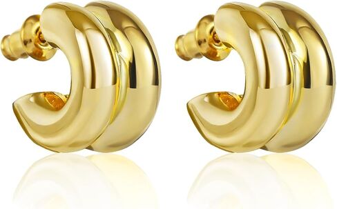 Double Hoop Earrings for Women, 14K Gold Plated Two Tone Gold & Silver Huggie Hoop Earrings, Lightweight Hypoallergenic Trendy Geometric Jewelry Gift in Saudi Arabia
