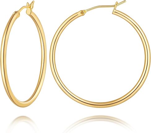 14K Gold Earrings for Women 14K Gold Hoop Earrings for Women Trending Gold Hoop Earring for Womens Hoops Minimalist Design and Timeless Elegance Hoops Earring for Womens 35/45/55mm in Saudi Arabia