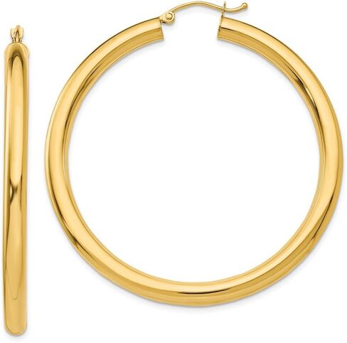 Solid 10K Yellow Gold Polished 4mm X 50mm Tube Hoop Earrings in Kuwait