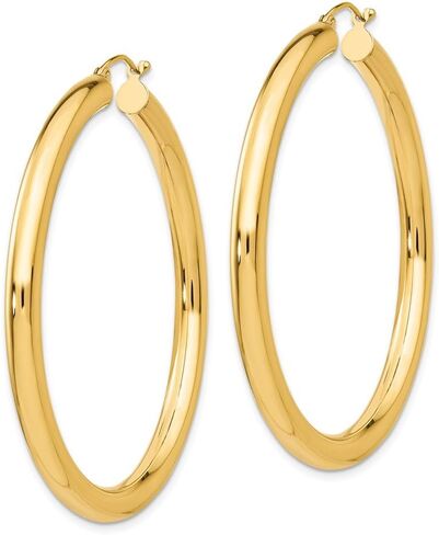 Solid 10K Yellow Gold Polished 4mm X 50mm Tube Hoop Earrings in Kuwait