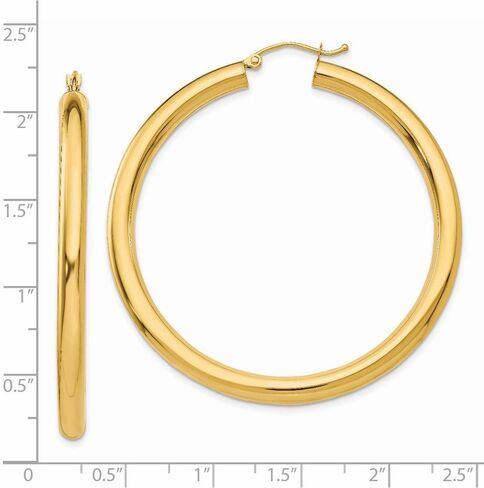 Solid 10K Yellow Gold Polished 4mm X 50mm Tube Hoop Earrings in Kuwait