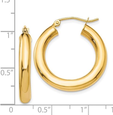 Solid 10K Yellow Gold Polished 4mm X 50mm Tube Hoop Earrings in Kuwait