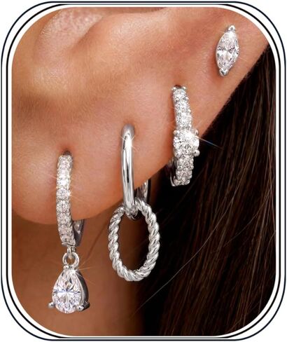 MILACOLATO 4 Pairs Silver Earrings for Women, Hypoallergenic 14K Gold Filled/Sterling Silver Filled Small Stud Hoop Earrings Set for Multiple Piercing, Dainty Lightweight Cartilage Huggie Earrings Stacks Trendy Jewelry Gifts in Kuwait