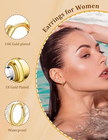 M MOOHAM Flat Back Earring Stacks for Women, Hypoallergenic 14k Real Gold Plated Hoop Stud Cartilage Earrings Stack Set Small Cute Helix Huggie Hoop Drop Earrings Trendy Jewelry Gifts for Women in Kuwait
