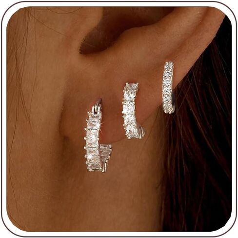 3Pairs Huggie Earrings for Women, Dainty Gold Earrings Set 14K Gold Plated Huggie Hoop Earring Stacks Statement Small Gold Hoops Earrings for Women Trendy Non Tarnish Jewelry Gifts in Saudi Arabia
