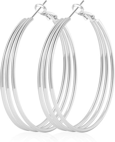 Senteria 925 Sterling Silver Post Hoop Earrings for Women Hypoallergenic Chunky Gold Plated Hoop Earrings Lightweight Triple Hollow Tube Large Hoops Earring for Women 25/30/40/50/60MM in Kuwait