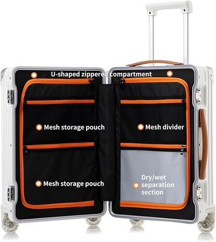 Carry On Luggage with Spinner Wheels and TSA Approved Hard Shell Suitcase with Aluminum Frame Zipperless Lightweight Luggage for Business Travel (Silver, 20in) in Kuwait