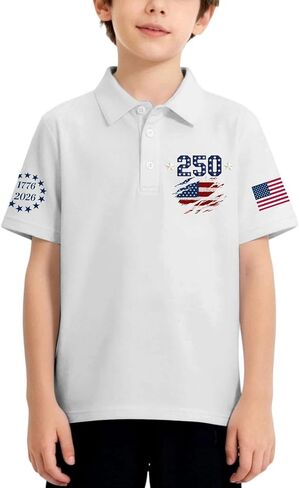 USA American Flag Polo Shirts Boys Girls 4Th of July Patriotic Shirts Toddler School Short Sleeve Blouses 3-13 Years in Kuwait