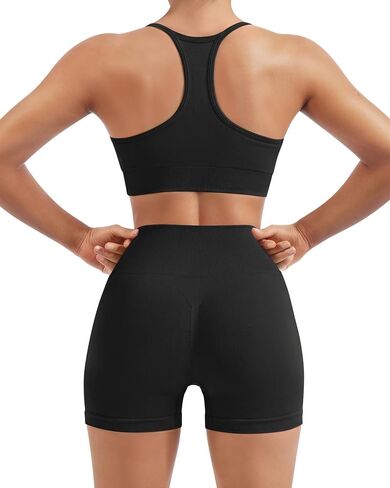 SUUKSESS Women 2 Piece Workout Sets Built in Bra Racerback Sports Bras High Waisted Biker Shorts in Kuwait