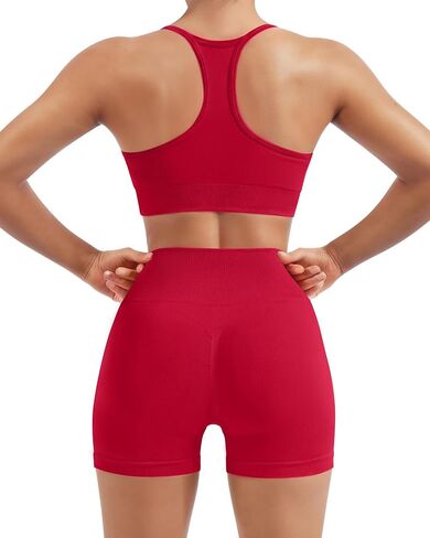 SUUKSESS Women 2 Piece Workout Sets Built in Bra Racerback Sports Bras High Waisted Biker Shorts in Kuwait