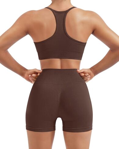SUUKSESS Women 2 Piece Workout Sets Built in Bra Racerback Sports Bras High Waisted Biker Shorts in Kuwait