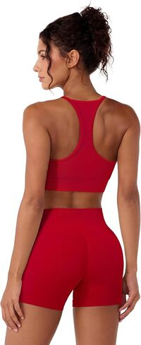 SUUKSESS Women 2 Piece Workout Sets Built in Bra Racerback Sports Bras High Waisted Biker Shorts in Kuwait