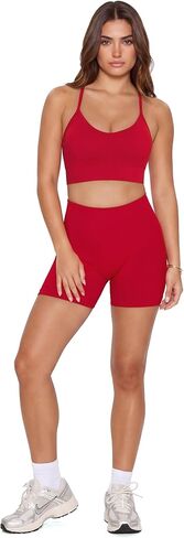 SUUKSESS Women 2 Piece Workout Sets Built in Bra Racerback Sports Bras High Waisted Biker Shorts in Kuwait
