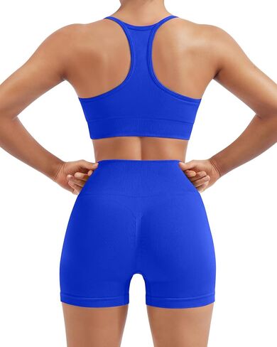 SUUKSESS Women 2 Piece Workout Sets Built in Bra Racerback Sports Bras High Waisted Biker Shorts in Kuwait