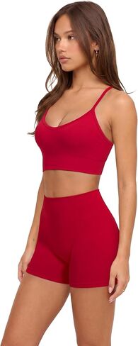 SUUKSESS Women 2 Piece Workout Sets Built in Bra Racerback Sports Bras High Waisted Biker Shorts in Kuwait