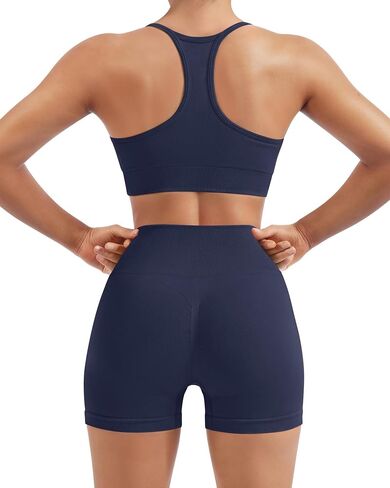 SUUKSESS Women 2 Piece Workout Sets Built in Bra Racerback Sports Bras High Waisted Biker Shorts in Kuwait