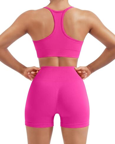 SUUKSESS Women 2 Piece Workout Sets Built in Bra Racerback Sports Bras High Waisted Biker Shorts in Kuwait